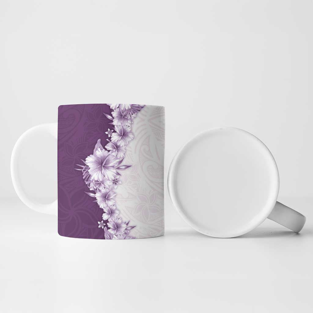 Hawaii Hibiscus Flowers Ceramic Mug Purple Polynesian Pattern