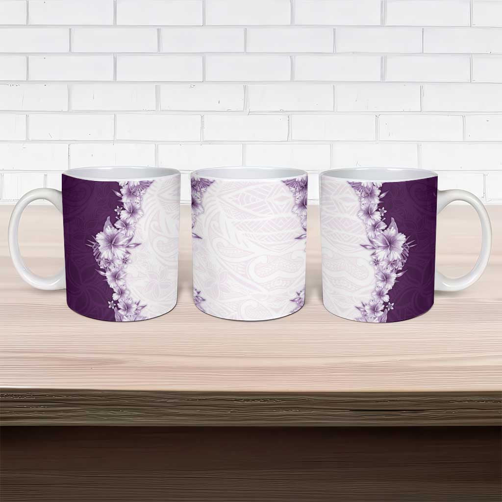 Hawaii Hibiscus Flowers Ceramic Mug Purple Polynesian Pattern