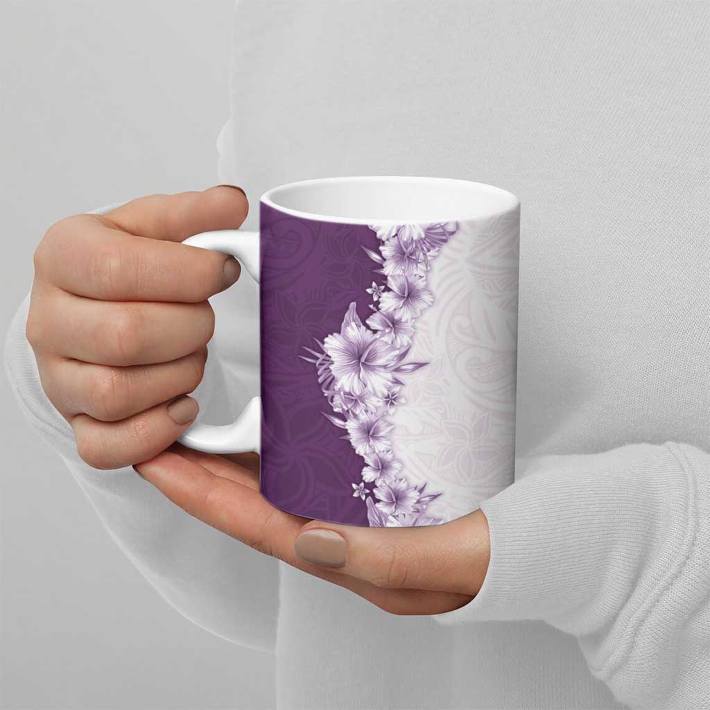Hawaii Hibiscus Flowers Ceramic Mug Purple Polynesian Pattern