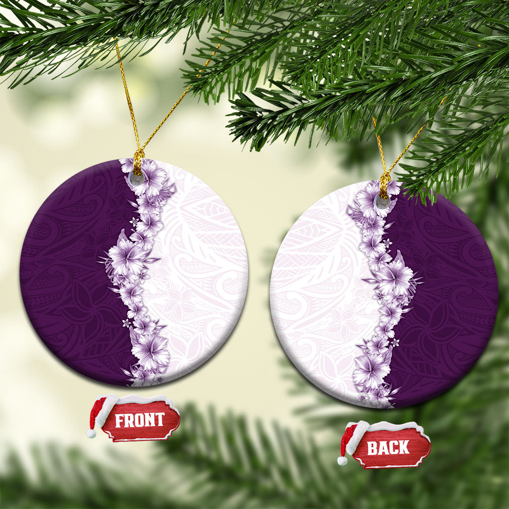 Hawaii Hibiscus Flowers Ceramic Ornament Purple Polynesian Pattern