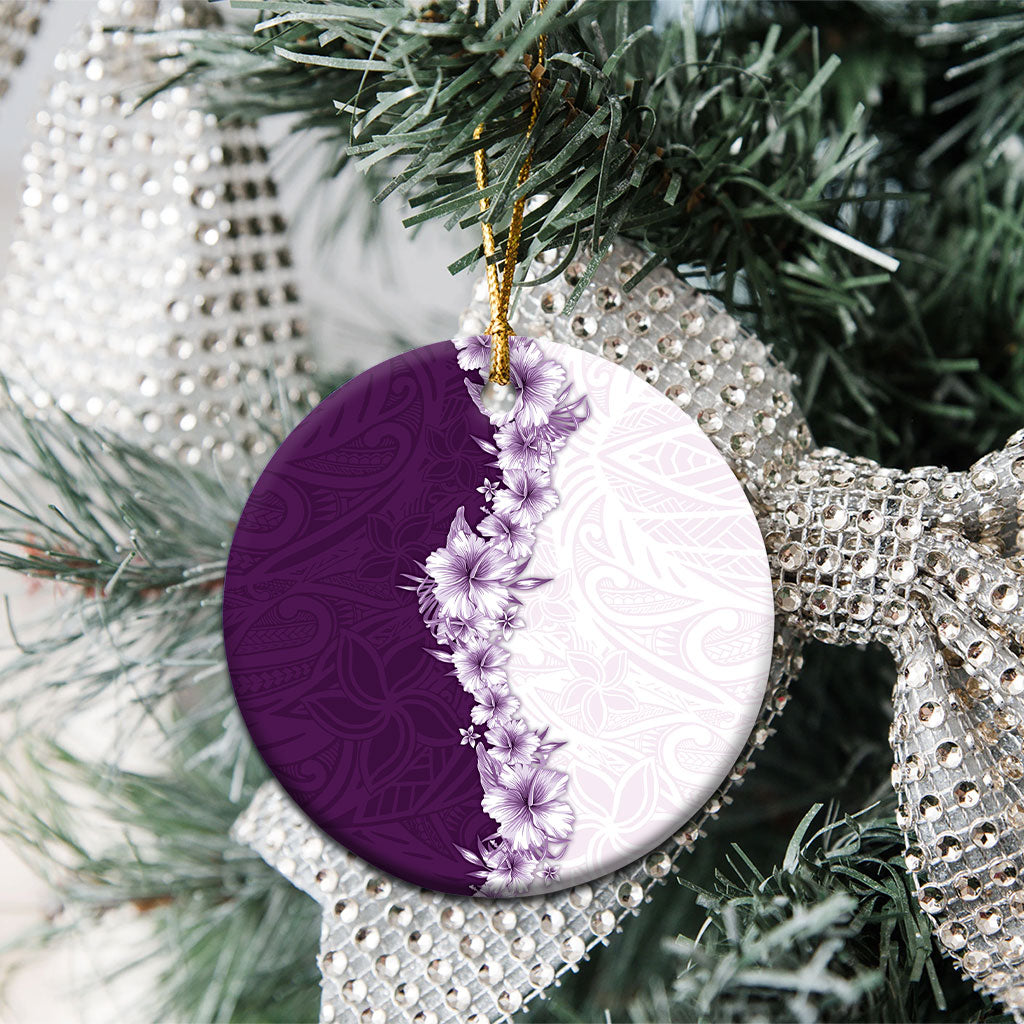 Hawaii Hibiscus Flowers Ceramic Ornament Purple Polynesian Pattern