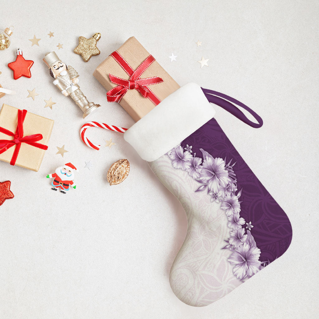 Hawaii Hibiscus Flowers Christmas Stocking Purple Polynesian Pattern