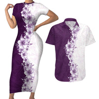 Hawaii Hibiscus Flowers Couples Matching Short Sleeve Bodycon Dress and Hawaiian Shirt Purple Polynesian Pattern LT05 Purple - Polynesian Pride