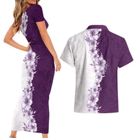 Hawaii Hibiscus Flowers Couples Matching Short Sleeve Bodycon Dress and Hawaiian Shirt Purple Polynesian Pattern LT05 - Polynesian Pride