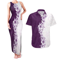 Hawaii Hibiscus Flowers Couples Matching Tank Maxi Dress and Hawaiian Shirt Purple Polynesian Pattern