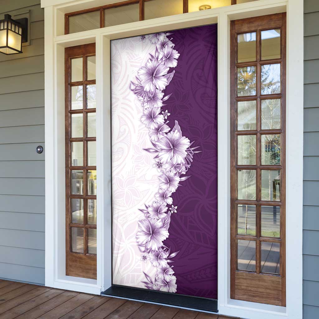 Hawaii Hibiscus Flowers Door Cover Purple Polynesian Pattern