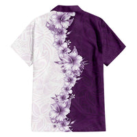 Hawaii Hibiscus Flowers Family Matching Mermaid Dress and Hawaiian Shirt Purple Polynesian Pattern
