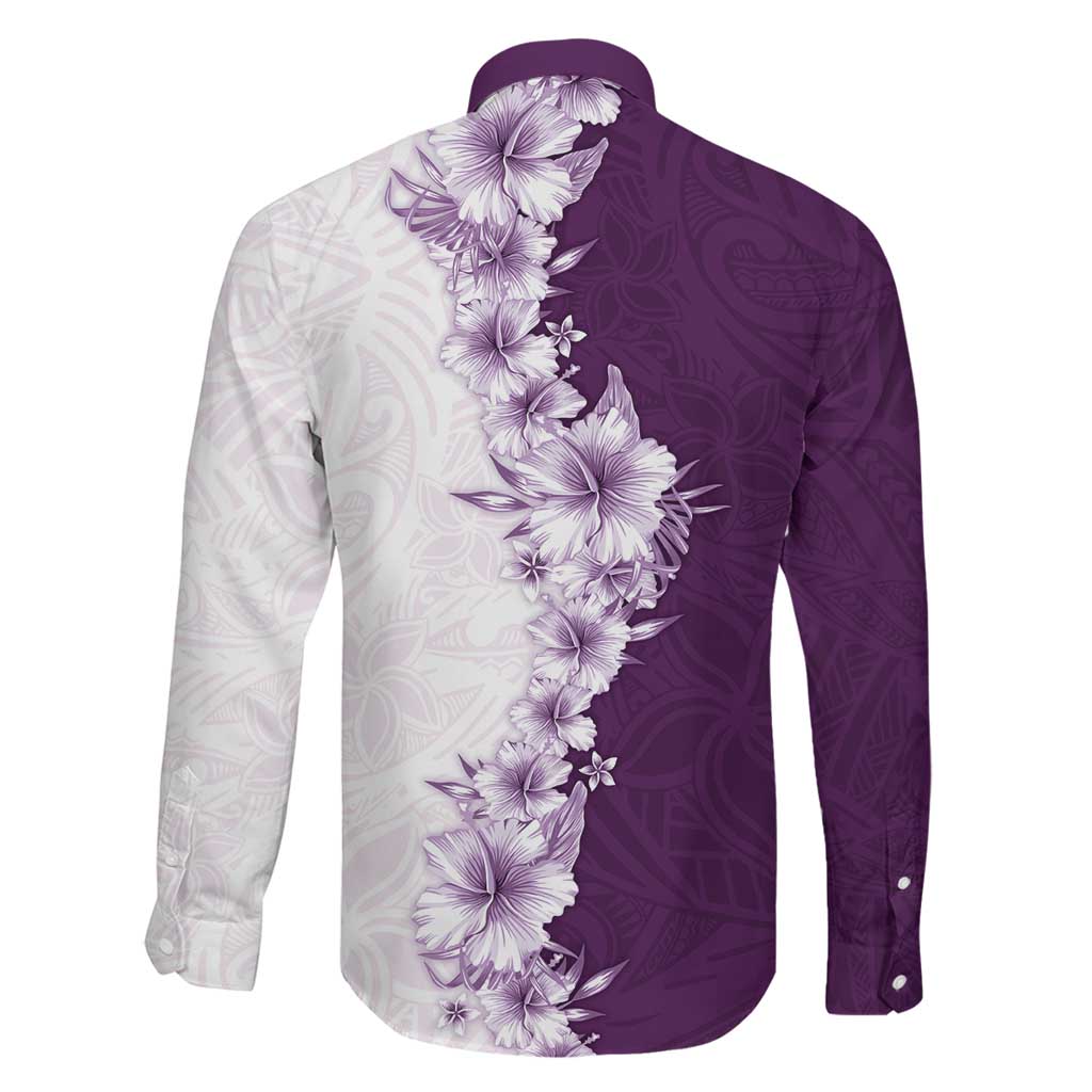 Hawaii Hibiscus Flowers Family Matching Mermaid Dress and Hawaiian Shirt Purple Polynesian Pattern