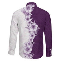 Hawaii Hibiscus Flowers Family Matching Off The Shoulder Long Sleeve Dress and Hawaiian Shirt Purple Polynesian Pattern