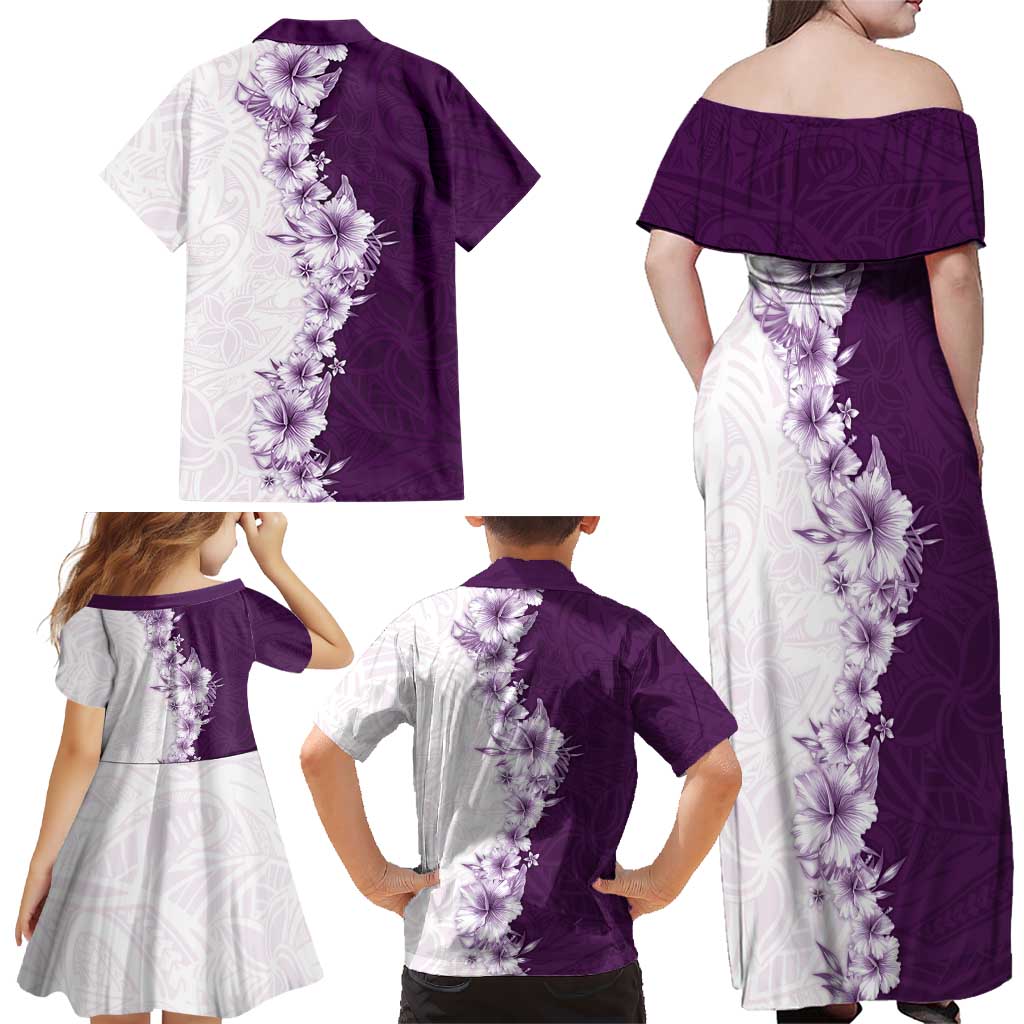 Hawaii Hibiscus Flowers Family Matching Off Shoulder Maxi Dress and Hawaiian Shirt Purple Polynesian Pattern LT05 - Polynesian Pride
