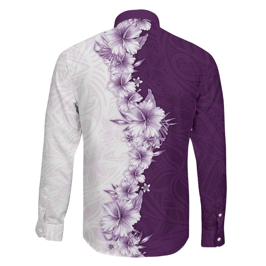 Hawaii Hibiscus Flowers Family Matching Off Shoulder Maxi Dress and Hawaiian Shirt Purple Polynesian Pattern LT05 - Polynesian Pride
