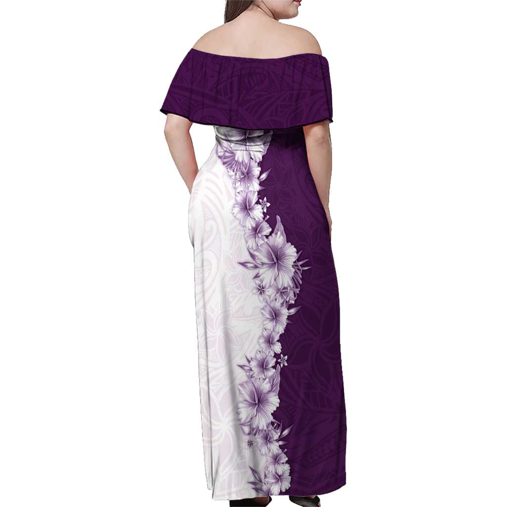 Hawaii Hibiscus Flowers Family Matching Off Shoulder Maxi Dress and Hawaiian Shirt Purple Polynesian Pattern LT05 - Polynesian Pride
