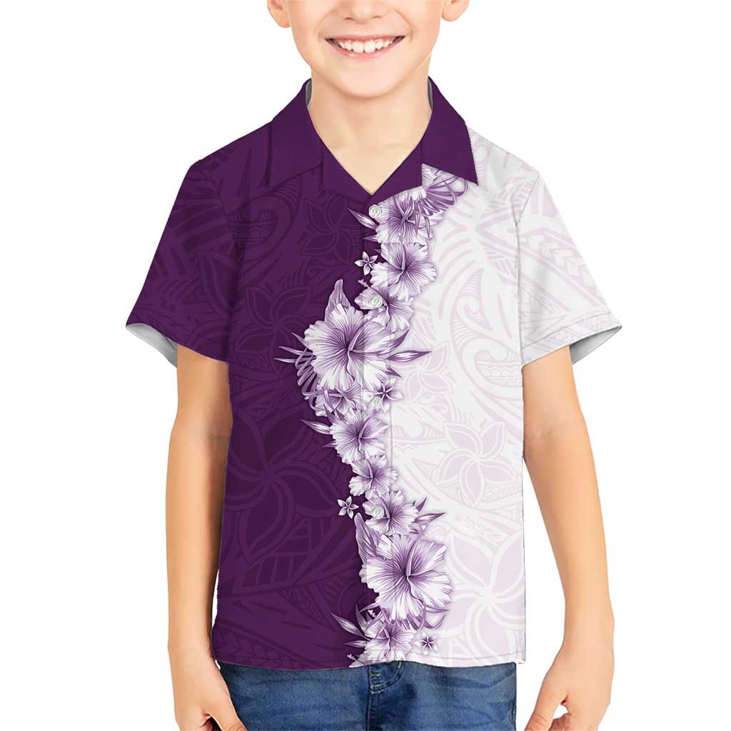 Hawaii Hibiscus Flowers Family Matching Off Shoulder Maxi Dress and Hawaiian Shirt Purple Polynesian Pattern LT05 Son's Shirt Purple - Polynesian Pride