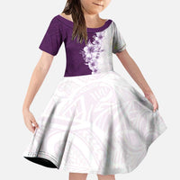 Hawaii Hibiscus Flowers Family Matching Off Shoulder Short Dress and Hawaiian Shirt Purple Polynesian Pattern LT05 Daughter's Dress Purple - Polynesian Pride