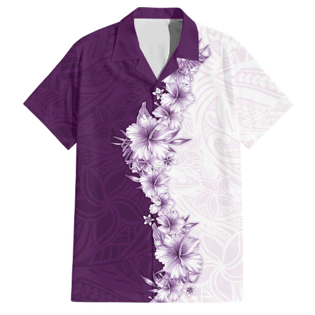 Hawaii Hibiscus Flowers Family Matching Off Shoulder Short Dress and Hawaiian Shirt Purple Polynesian Pattern LT05 Dad's Shirt - Short Sleeve Purple - Polynesian Pride