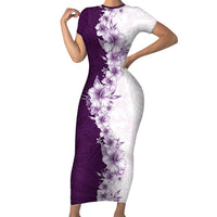 Hawaii Hibiscus Flowers Family Matching Short Sleeve Bodycon Dress and Hawaiian Shirt Purple Polynesian Pattern