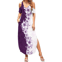 Hawaii Hibiscus Flowers Family Matching Summer Maxi Dress and Hawaiian Shirt Purple Polynesian Pattern LT05 Mom's Dress Purple - Polynesian Pride