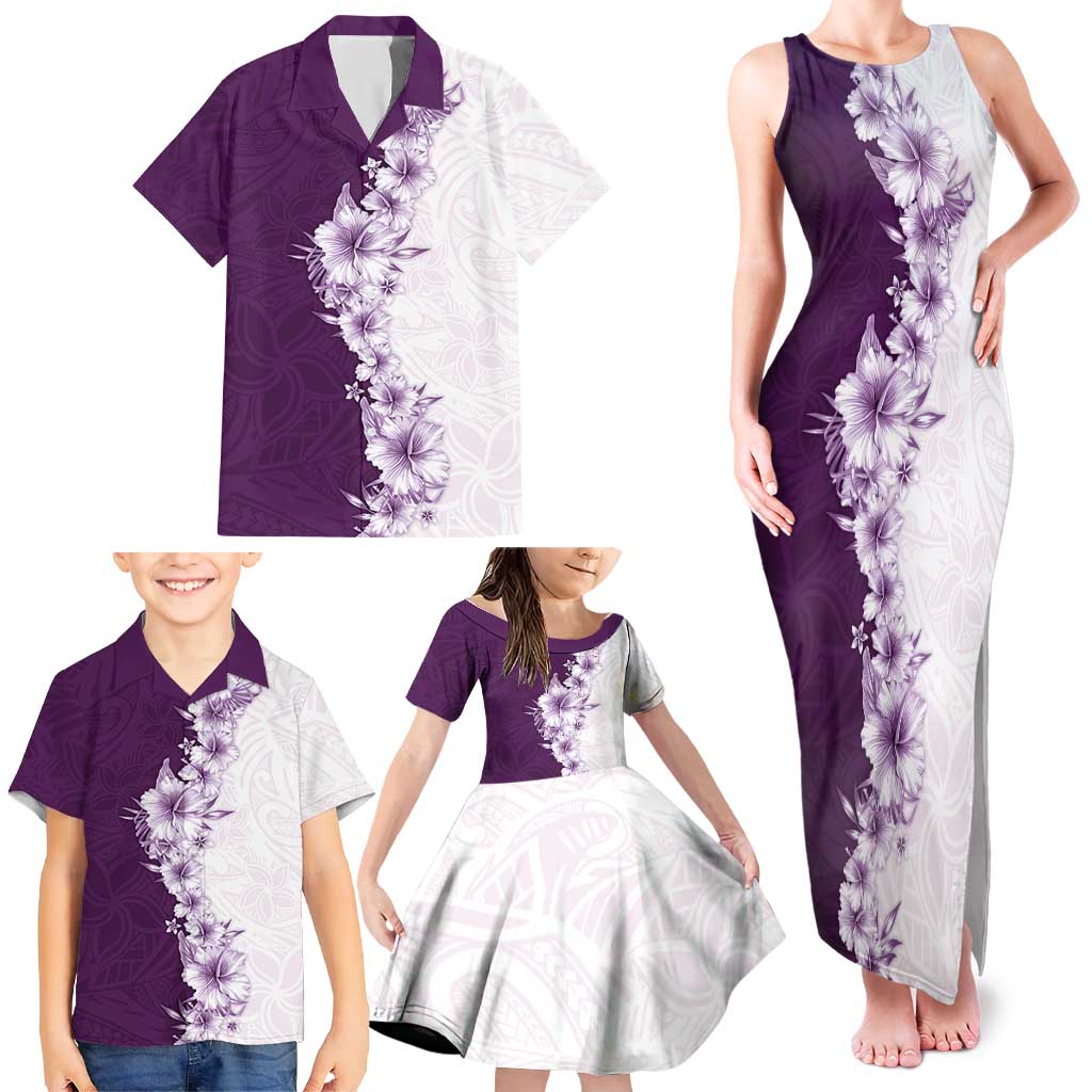 Hawaii Hibiscus Flowers Family Matching Tank Maxi Dress and Hawaiian Shirt Purple Polynesian Pattern LT05 - Polynesian Pride