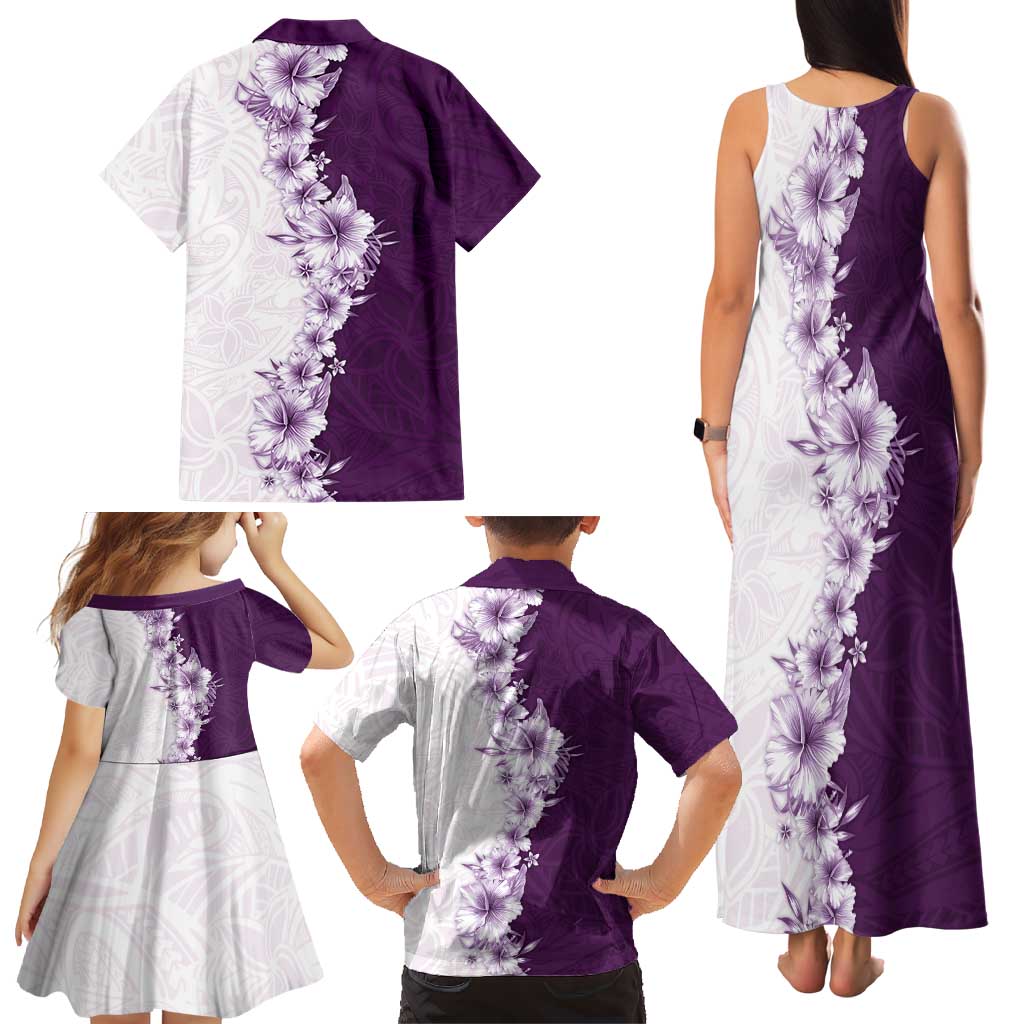 Hawaii Hibiscus Flowers Family Matching Tank Maxi Dress and Hawaiian Shirt Purple Polynesian Pattern LT05 - Polynesian Pride
