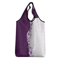 Hawaii Hibiscus Flowers Grocery Bag Purple Polynesian Pattern