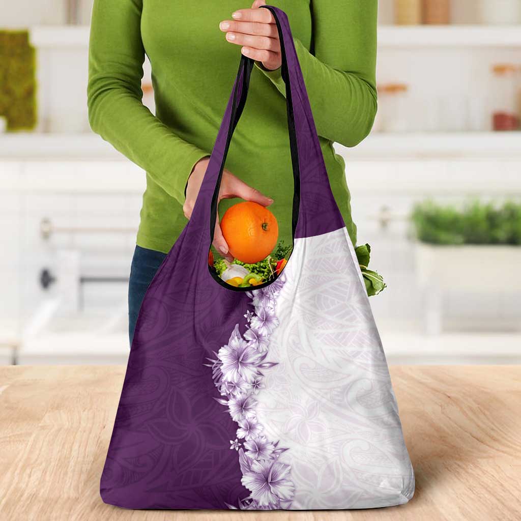 Hawaii Hibiscus Flowers Grocery Bag Purple Polynesian Pattern