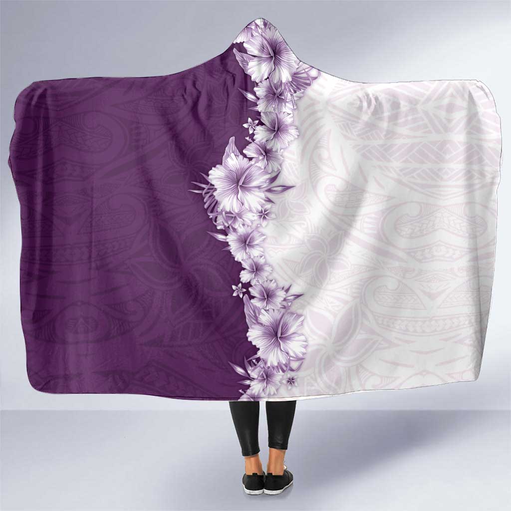 Hawaii Hibiscus Flowers Hooded Blanket Purple Polynesian Pattern