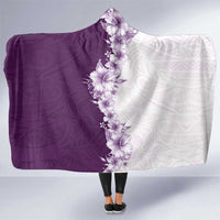 Hawaii Hibiscus Flowers Hooded Blanket Purple Polynesian Pattern