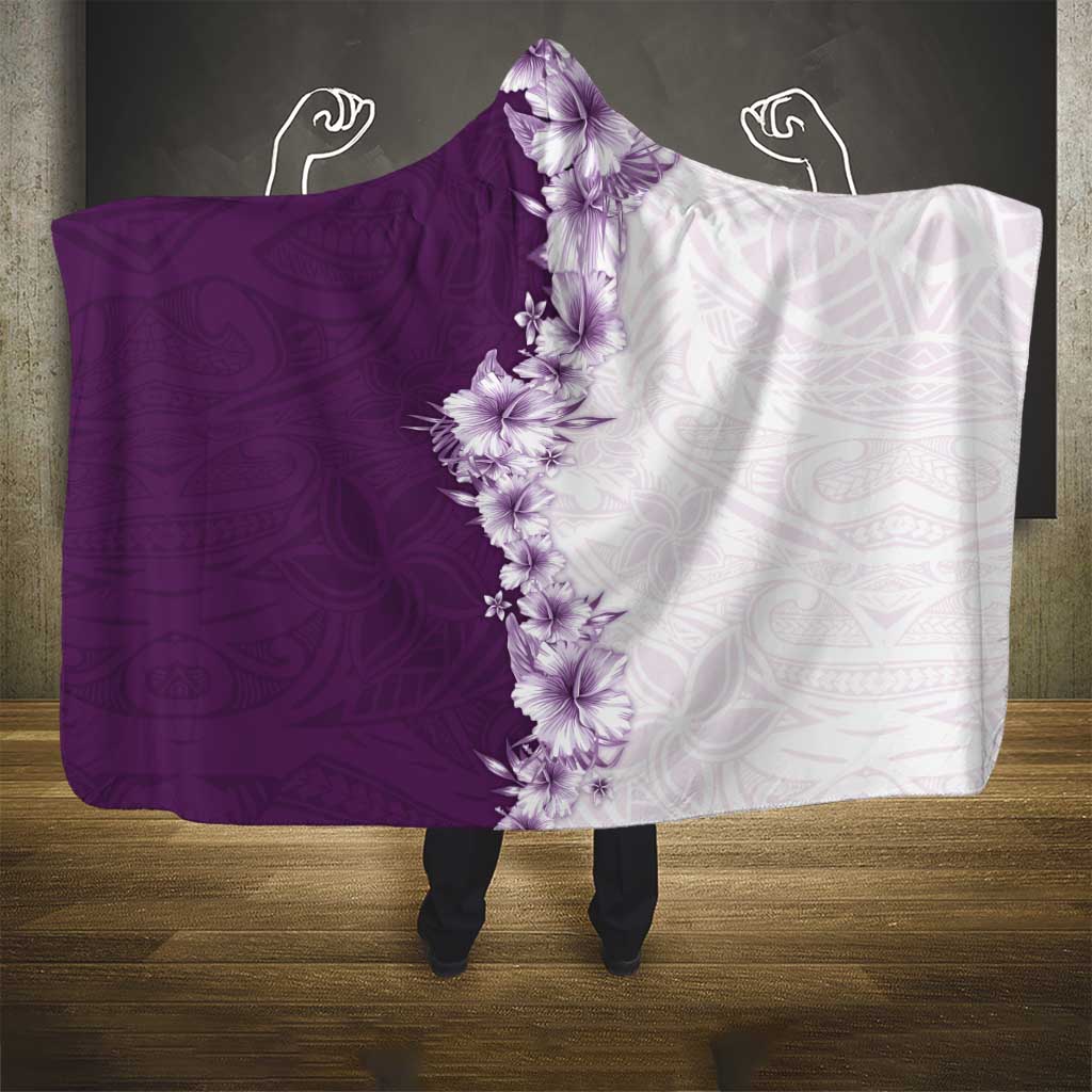 Hawaii Hibiscus Flowers Hooded Blanket Purple Polynesian Pattern