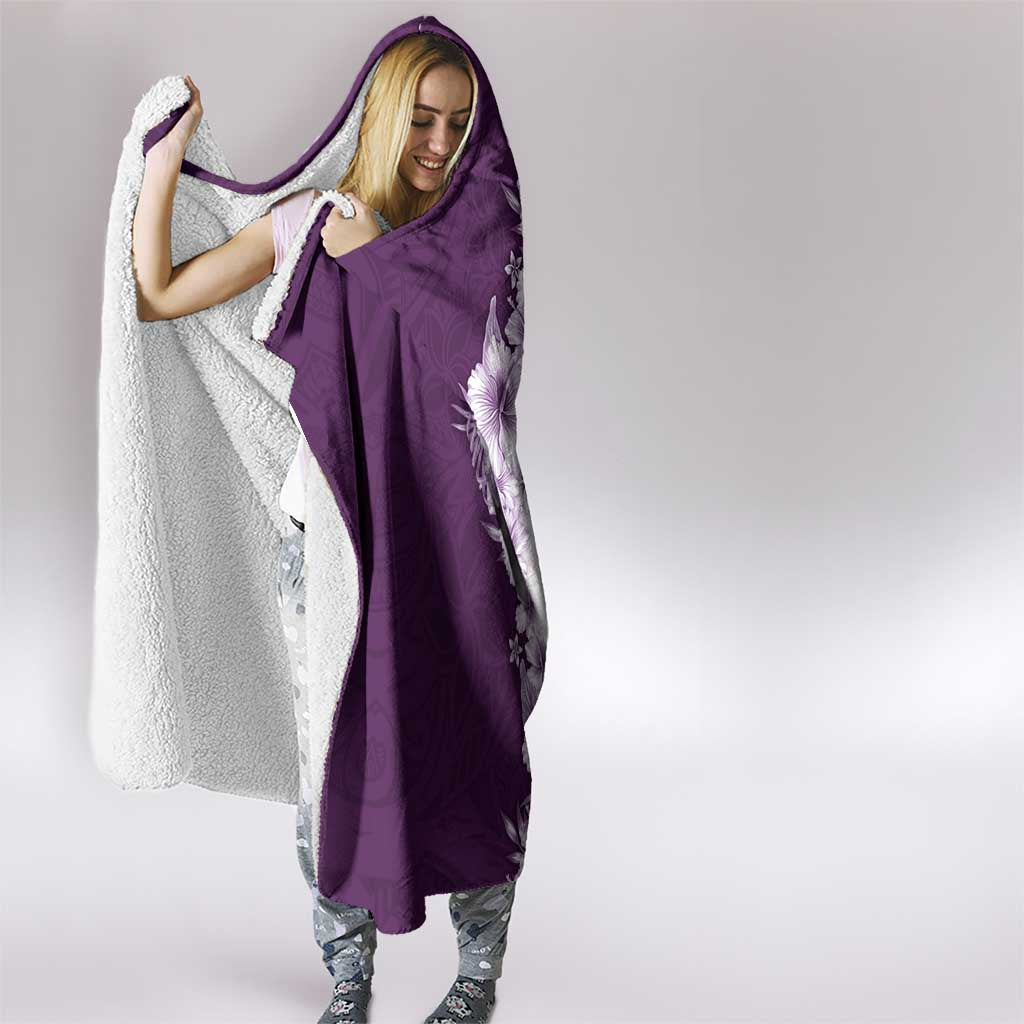 Hawaii Hibiscus Flowers Hooded Blanket Purple Polynesian Pattern