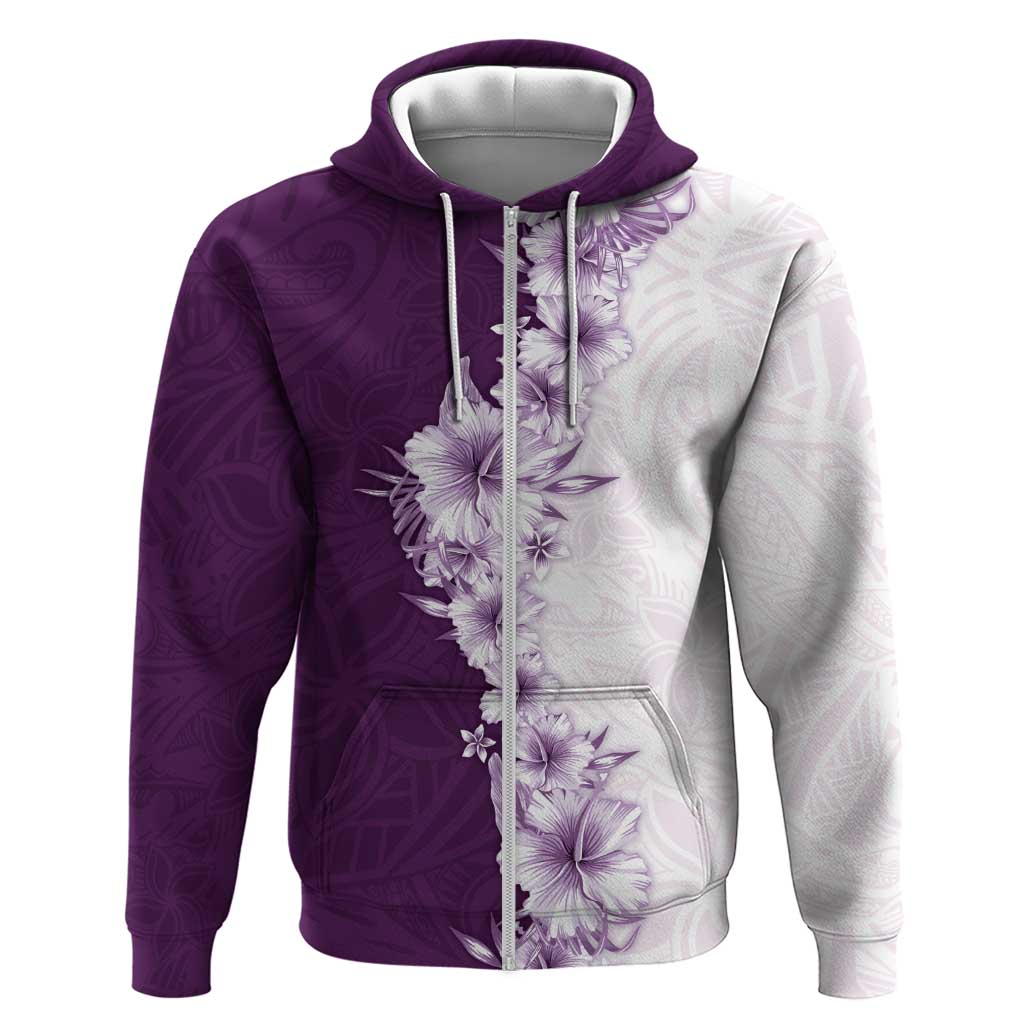 Hawaii Hibiscus Flowers Hoodie Purple Polynesian Pattern LT05 Zip Hoodie Purple - Polynesian Pride
