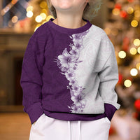 Hawaii Hibiscus Flowers Kid Ugly Christmas Sweater Purple Polynesian Pattern