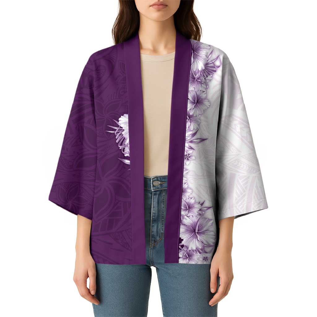 Hawaii Hibiscus Flowers Kimono Purple Polynesian Pattern LT05 - Polynesian Pride