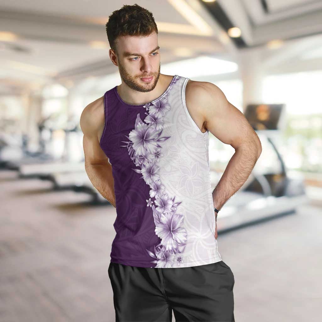 Hawaii Hibiscus Flowers Men Tank Top Purple Polynesian Pattern