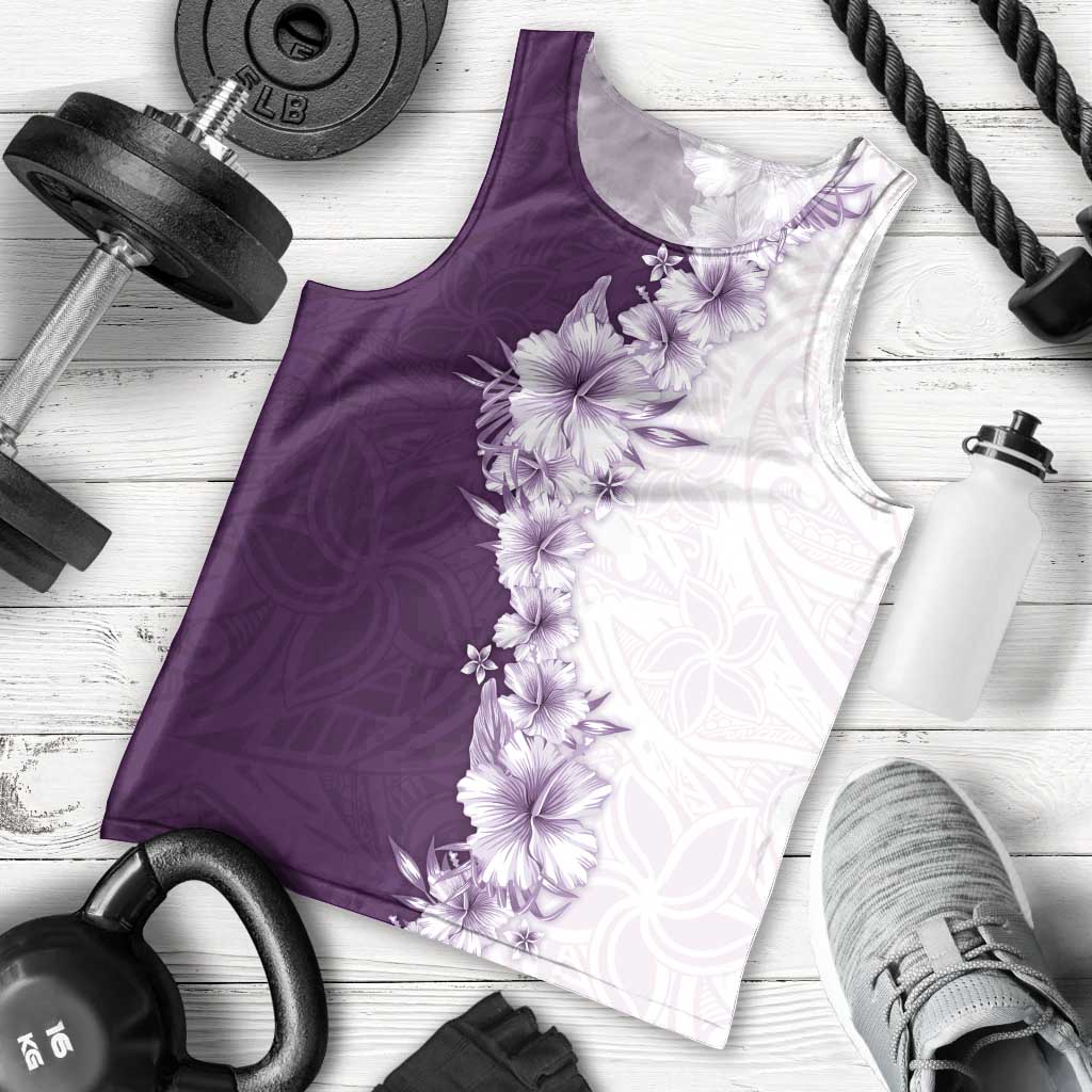 Hawaii Hibiscus Flowers Men Tank Top Purple Polynesian Pattern