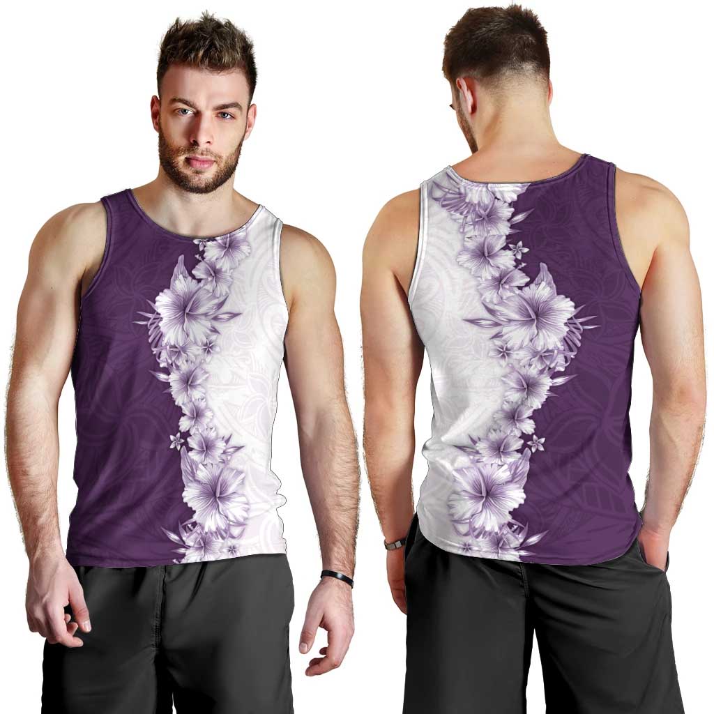Hawaii Hibiscus Flowers Men Tank Top Purple Polynesian Pattern
