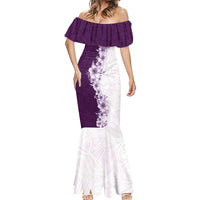 Hawaii Hibiscus Flowers Mermaid Dress Purple Polynesian Pattern