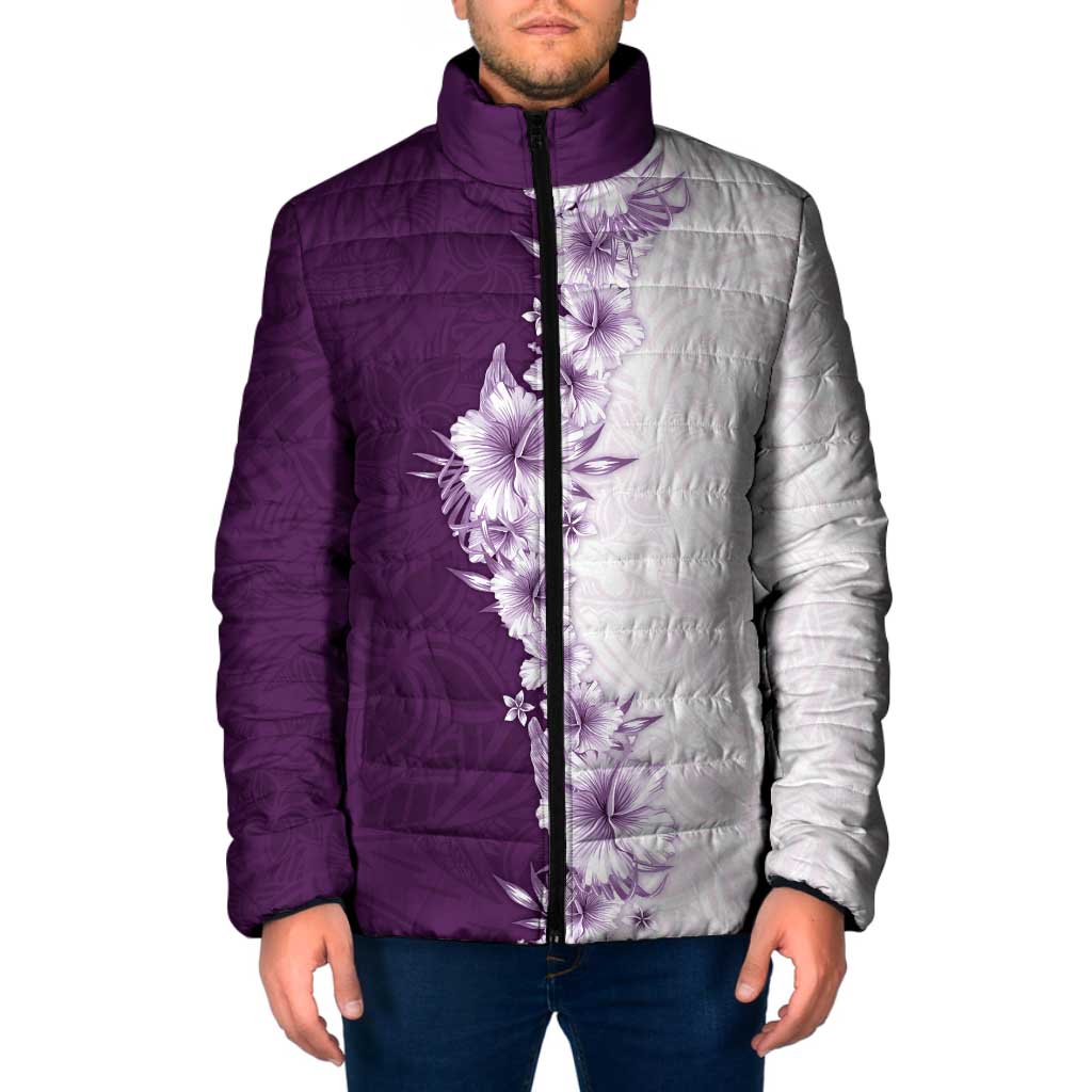Hawaii Hibiscus Flowers Padded Jacket Purple Polynesian Pattern