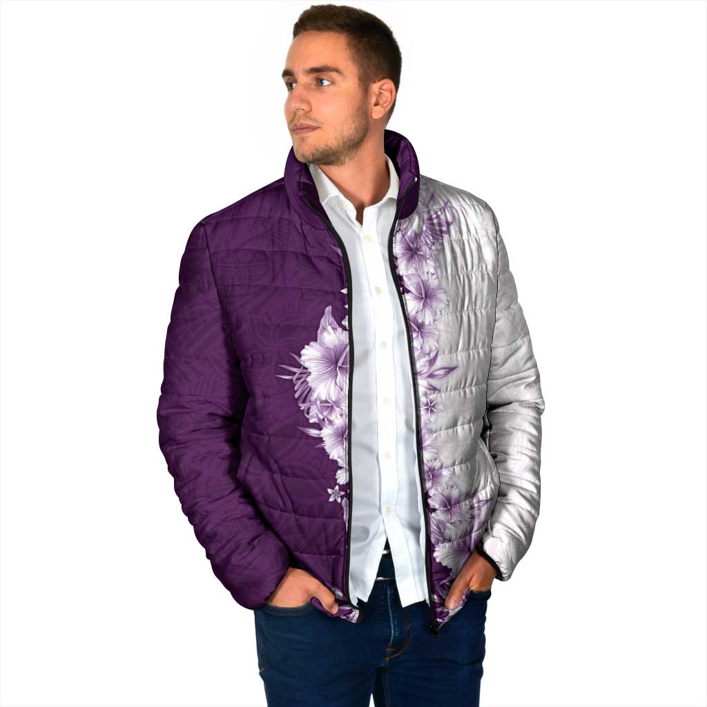 Hawaii Hibiscus Flowers Padded Jacket Purple Polynesian Pattern