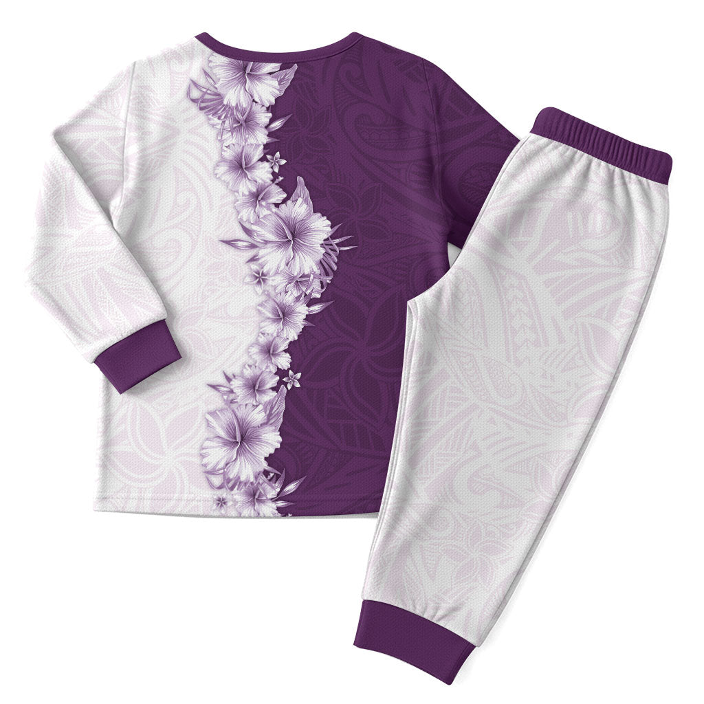 Hawaii Hibiscus Flowers Christmas Pajama Set Purple Polynesian Pattern