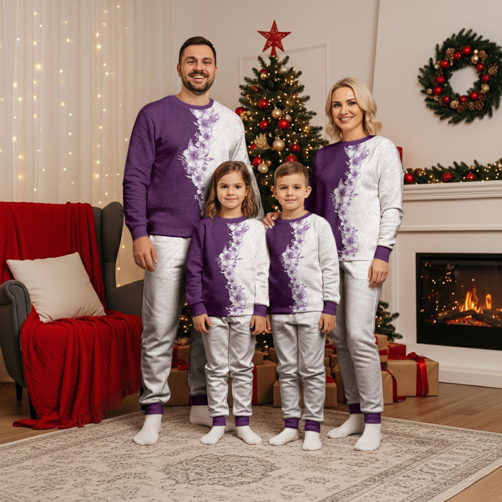 Hawaii Hibiscus Flowers Christmas Pajama Set Purple Polynesian Pattern