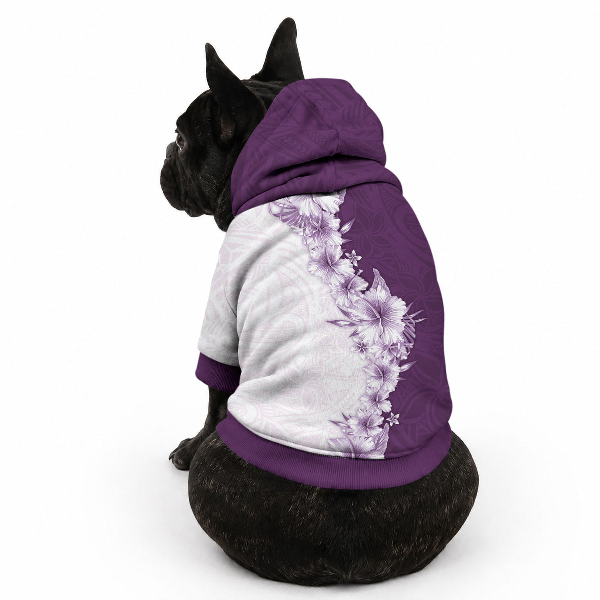 Hawaii Hibiscus Flowers Pet Hoodie Purple Polynesian Pattern
