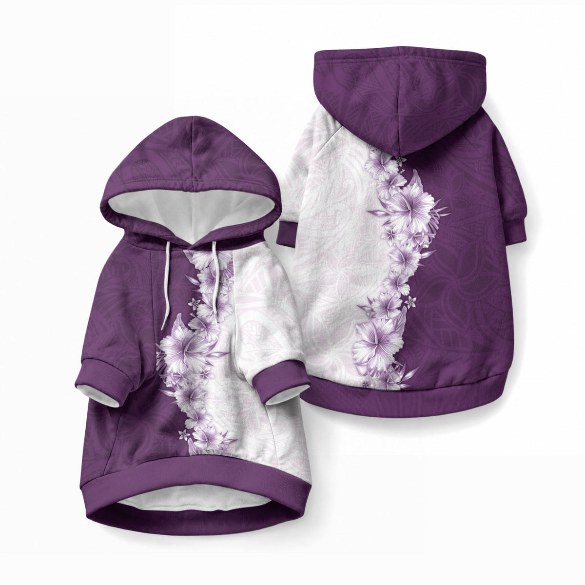 Hawaii Hibiscus Flowers Pet Hoodie Purple Polynesian Pattern