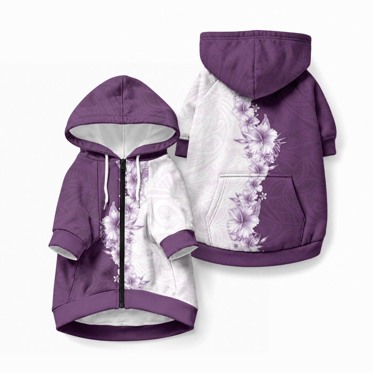 Hawaii Hibiscus Flowers Pet Hoodie Purple Polynesian Pattern