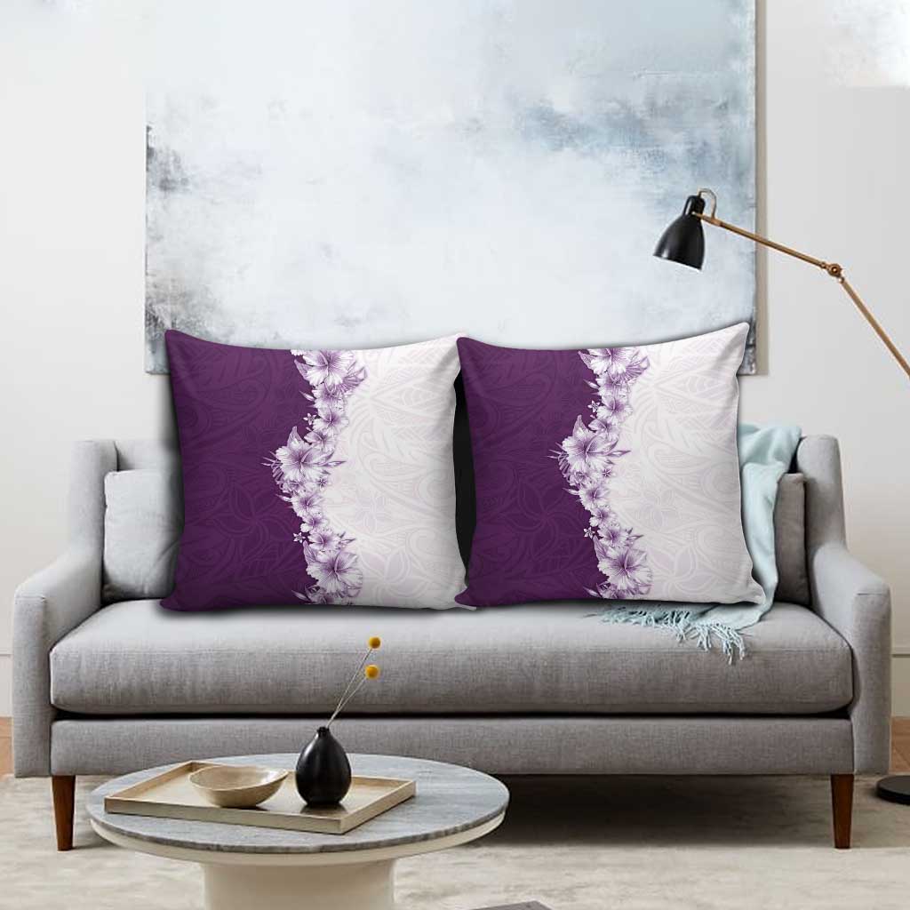 Hawaii Hibiscus Flowers Pillow Cover Purple Polynesian Pattern