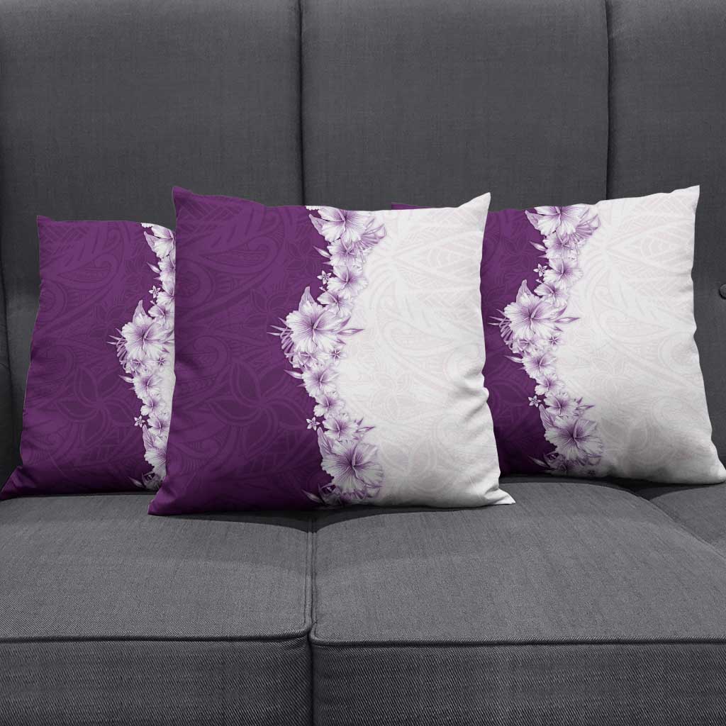 Hawaii Hibiscus Flowers Pillow Cover Purple Polynesian Pattern