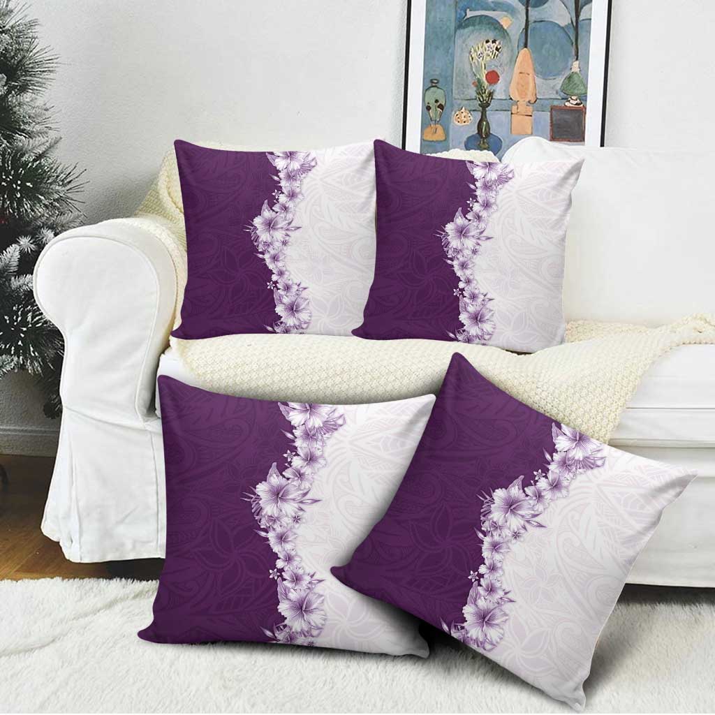 Hawaii Hibiscus Flowers Pillow Cover Purple Polynesian Pattern