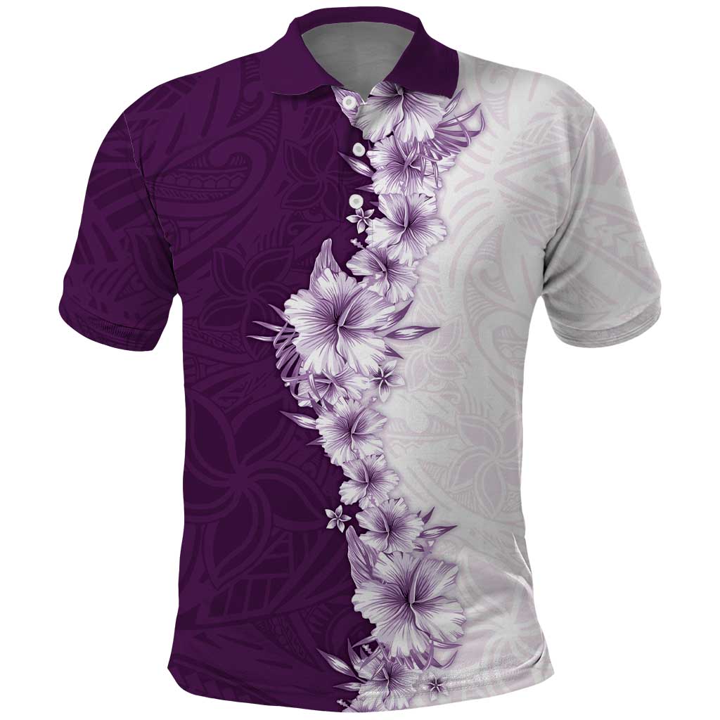Hawaii Hibiscus Flowers Polo Shirt Purple Polynesian Pattern