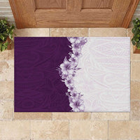 Hawaii Hibiscus Flowers Rubber Doormat Purple Polynesian Pattern
