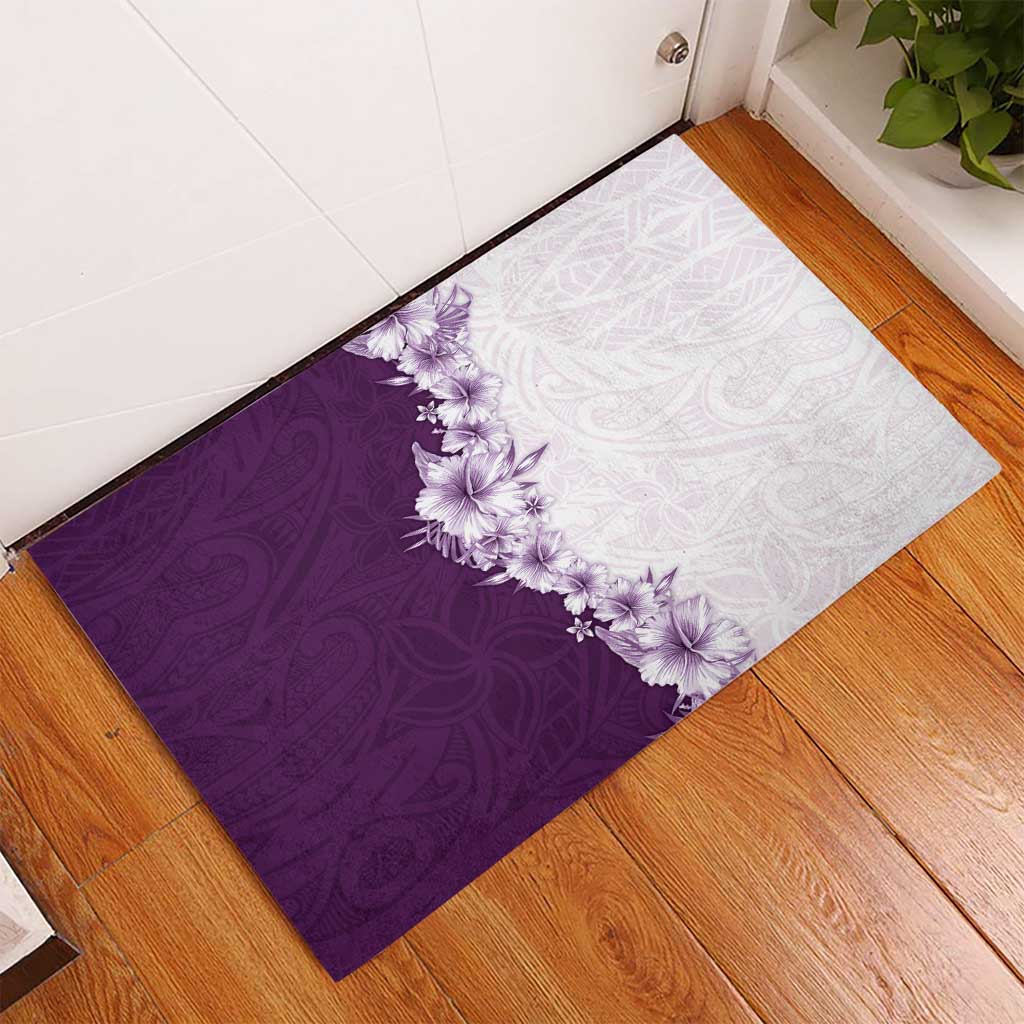 Hawaii Hibiscus Flowers Rubber Doormat Purple Polynesian Pattern