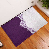 Hawaii Hibiscus Flowers Rubber Doormat Purple Polynesian Pattern